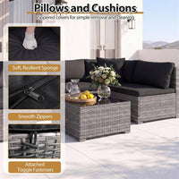 7-Piece Wicker Patio Outdoor Sectional Set Sofa with Cushionguard Black Cushions