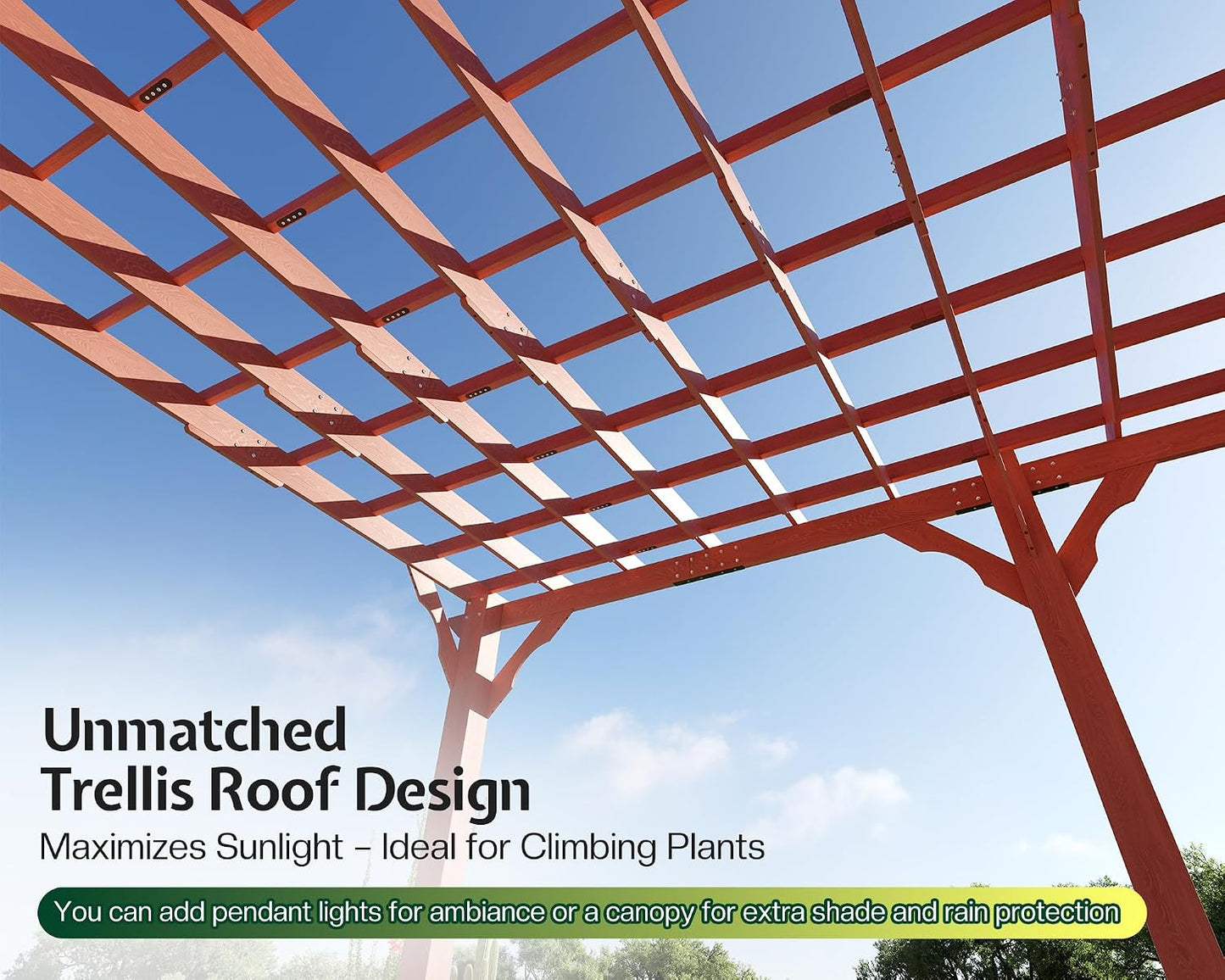 12X24 FT Premium Cedar Wood Pergola with Trellis Roof & Stakes | Outdoor Pergola Kit with Weather-Resistant Support, Backyard Gazebo for Patio, Garden & Events, Reddish-Brown