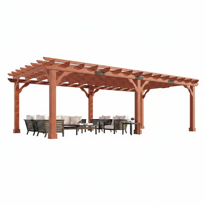 12X24 FT Premium Cedar Wood Pergola with Trellis Roof & Stakes | Outdoor Pergola Kit with Weather-Resistant Support, Backyard Gazebo for Patio, Garden & Events, Reddish-Brown