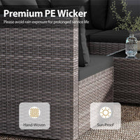 7-Piece Wicker Patio Outdoor Sectional Set Sofa with Cushionguard Black Cushions