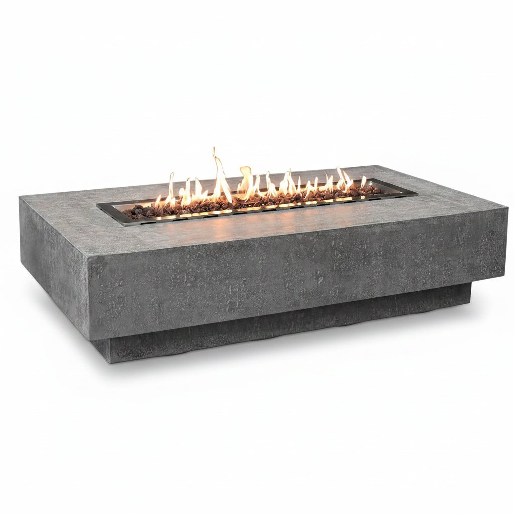 Hampton Fire Table Outdoor Fire Pit 56" X 32" Cast Concrete Firepit Includes Lava Rocks 45,000 Btus Outdoor Fireplace for Patio Furniture Set, Deck, Porch, Outdoor Heater - Liquid Propane