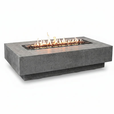 Hampton Fire Table Outdoor Fire Pit 56" X 32" Cast Concrete Firepit Includes Lava Rocks 45,000 Btus Outdoor Fireplace for Patio Furniture Set, Deck, Porch, Outdoor Heater - Liquid Propane