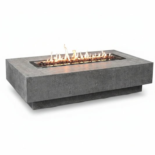 Hampton Fire Table Outdoor Fire Pit 56" X 32" Cast Concrete Firepit Includes Lava Rocks 45,000 Btus Outdoor Fireplace for Patio Furniture Set, Deck, Porch, Outdoor Heater - Liquid Propane