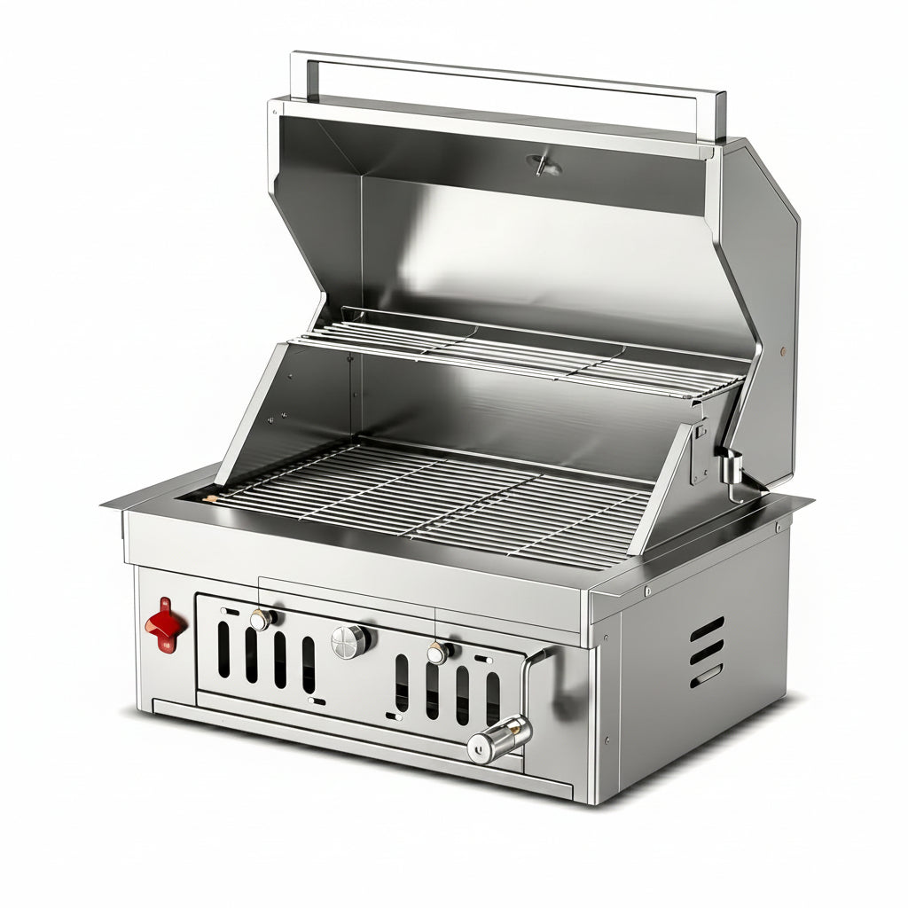27-IN Premium Portable 304 Stainless Steel Built-In Charcoal Grill with Adjustable Charcoal Tray, Large Front Access Door, and Side Vents, Ideal for Outdoor Family BBQ Gatherings