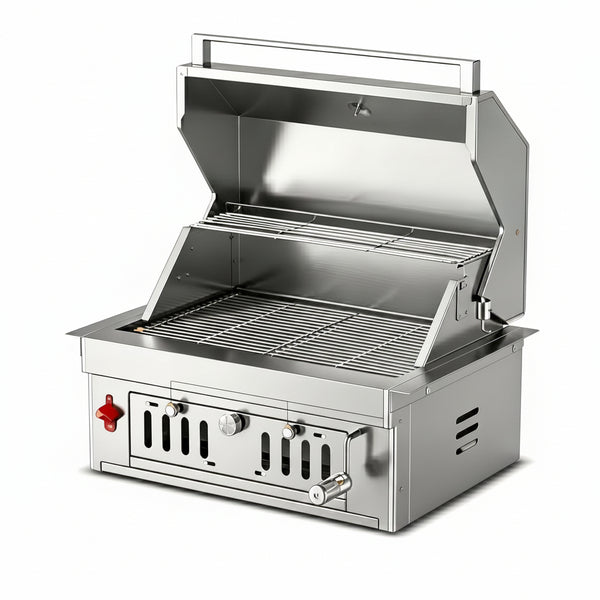 27-IN Premium Portable 304 Stainless Steel Built-In Charcoal Grill with Adjustable Charcoal Tray, Large Front Access Door, and Side Vents, Ideal for Outdoor Family BBQ Gatherings