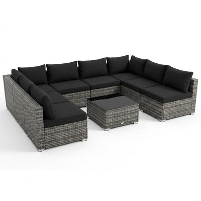 Outdoor Sectional Sofa Set Built for Lasting Comfort, 7-Piece PE Rattan, Steel Frame, Tempered Glass Table