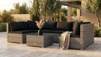 7-Piece Wicker Patio Outdoor Sectional Set Sofa with Cushionguard Black Cushions — Lifestyle