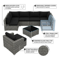 7-Piece Wicker Patio Outdoor Sectional Set Sofa with Cushionguard Black Cushions — How It Works