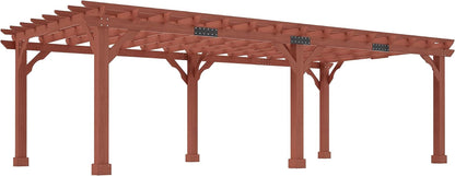 12X24 FT Premium Cedar Wood Pergola with Trellis Roof & Stakes | Outdoor Pergola Kit with Weather-Resistant Support, Backyard Gazebo for Patio, Garden & Events, Reddish-Brown