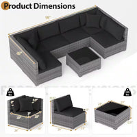 7-Piece Wicker Patio Outdoor Sectional Set Sofa with Cushionguard Black Cushions