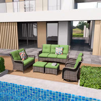 Patio Furniture Set 6-Piece Outdoor Patio Conversation Set with Green Cushions Lawn Furniture