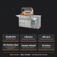 82-Inch 6-Burner Gas Grill 85,000 BTU Outdoor Kitchen Barbecue | Stainless Steel Grill Island with Sink, Storage Cabinets, and Wine Refrigerator,Backyard, Patio, Lawn, Silver — Results & Stats
