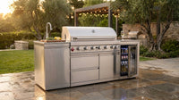82-Inch 6-Burner Gas Grill 85,000 BTU Outdoor Kitchen Barbecue | Stainless Steel Grill Island with Sink, Storage Cabinets, and Wine Refrigerator,Backyard, Patio, Lawn, Silver — Lifestyle