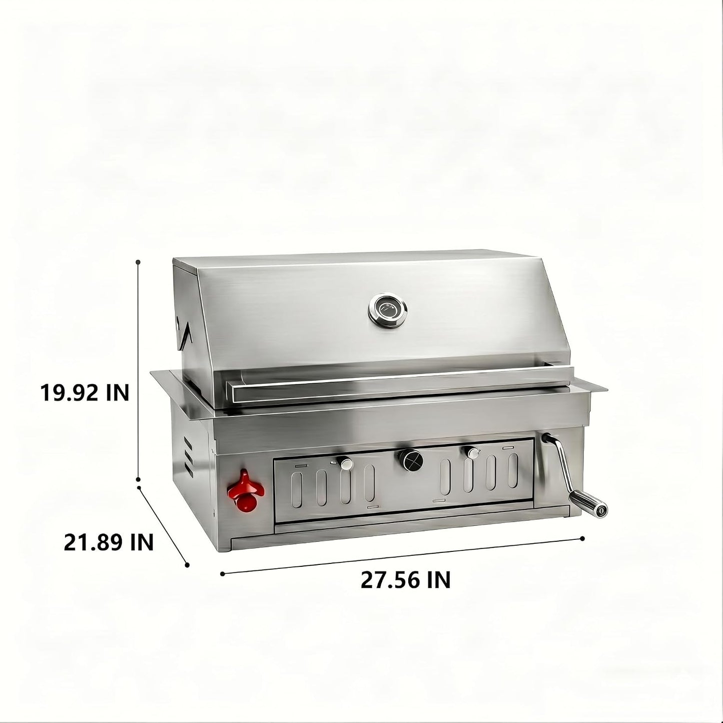 27-IN Premium Portable 304 Stainless Steel Built-In Charcoal Grill with Adjustable Charcoal Tray, Large Front Access Door, and Side Vents, Ideal for Outdoor Family BBQ Gatherings