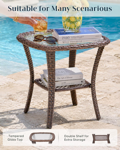 Luxurious 7 Piece Patio Furniture Set with Fire Pit Table, High Back Wicker Swivel Rocker Glider Outdoor Chairs with 6" Cushion, All-Weather Patio Conversation Set for Yard Garden - Brown/Beige