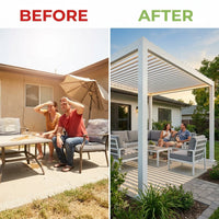 Louvered Pergola Modern White Pergola with Adjustable Roof for Deck Backyard Garden — Before & After