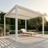 Louvered Pergola Modern White Pergola with Adjustable Roof for Deck Backyard Garden — Studio Shot