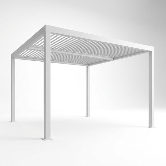 Louvered Pergola Modern White Pergola with Adjustable Roof for Deck Backyard Garden — Studio Shot