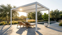 Louvered Pergola Modern White Pergola with Adjustable Roof for Deck Backyard Garden — Lifestyle