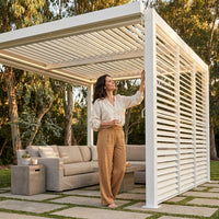 Louvered Pergola Modern White Pergola with Adjustable Roof for Deck Backyard Garden — Lifestyle