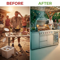 Outdoor Kitchen Island Built for Serious Cooks, 6 Burner Gas Grill, Built-in Sink, Wine Cooler, 83500 BTU — Before & After