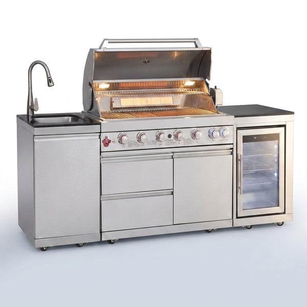 Outdoor Kitchen Island Built for Serious Cooks, 6 Burner Gas Grill, Built-in Sink, Wine Cooler, 83500 BTU — Studio Shot