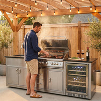 Outdoor Kitchen Island Built for Serious Cooks, 6 Burner Gas Grill, Built-in Sink, Wine Cooler, 83500 BTU — Lifestyle
