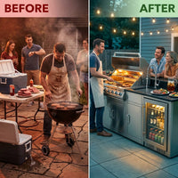 Outdoor Kitchen Island with Built in Grill, 6 Burner 83500 BTU Stainless Steel Gas Barbecue Island, Patio Cooking Station with Sink & Wine Cooler, Built in Grill Island for Backyard (Silver) — Before & After