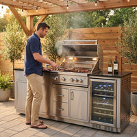 Outdoor Kitchen Island with Built in Grill, 6 Burner 83500 BTU Stainless Steel Gas Barbecue Island, Patio Cooking Station with Sink & Wine Cooler, Built in Grill Island for Backyard (Silver) — Lifestyle