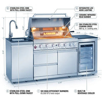Outdoor Kitchen Island with Built in Grill, 6 Burner 83500 BTU Stainless Steel Gas Barbecue Island, Patio Cooking Station with Sink & Wine Cooler, Built in Grill Island for Backyard (Silver) — How It Works