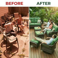 Patio Furniture Set 6-Piece Outdoor Patio Conversation Set with Green Cushions Lawn Furniture — Before & After