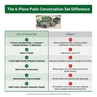 Patio Furniture Set 6-Piece Outdoor Patio Conversation Set with Green Cushions Lawn Furniture — Comparison