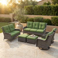 Patio Furniture Set 6-Piece Outdoor Patio Conversation Set with Green Cushions Lawn Furniture — Studio Shot