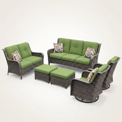 Outdoor Patio Conversation Set Built for Lasting Gatherings, Swivel Rocker Chairs, Steel Frame, Green Cushions