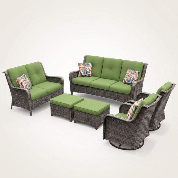 Patio Furniture Set 6-Piece Outdoor Patio Conversation Set with Green Cushions Lawn Furniture — Studio Shot