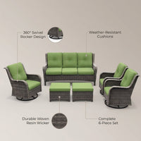 Patio Furniture Set 6-Piece Outdoor Patio Conversation Set with Green Cushions Lawn Furniture — infographic