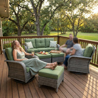 Patio Furniture Set 6-Piece Outdoor Patio Conversation Set with Green Cushions Lawn Furniture — Lifestyle