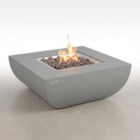 Westport 34 In. X 14 In. Grey round Concrete Propane Pit Table with Electronic Ignition Cover and Lava Rock — Studio Shot
