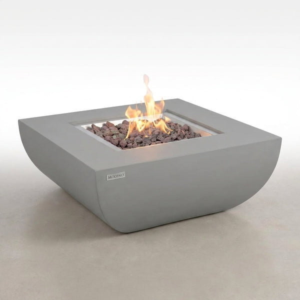 Westport 34 In. X 14 In. Grey round Concrete Propane Pit Table with Electronic Ignition Cover and Lava Rock — Studio Shot