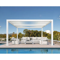 Louvered Pergola Modern White Pergola with Adjustable Roof for Deck Backyard Garden