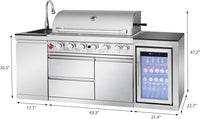 82-Inch 6-Burner Gas Grill 85,000 BTU Outdoor Kitchen Barbecue | Stainless Steel Grill Island with Sink, Storage Cabinets, and Wine Refrigerator,Backyard, Patio, Lawn, Silver