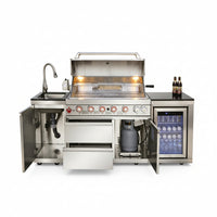 82-Inch 6-Burner Gas Grill 85,000 BTU Outdoor Kitchen Barbecue | Stainless Steel Grill Island with Sink, Storage Cabinets, and Wine Refrigerator,Backyard, Patio, Lawn, Silver