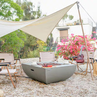 Westport 34 In. X 14 In. Grey round Concrete Propane Pit Table with Electronic Ignition Cover and Lava Rock