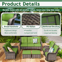 Patio Furniture Set 6-Piece Outdoor Patio Conversation Set with Green Cushions Lawn Furniture